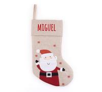 Mi Pipo - Calcetin Navidad Personalizado Yute - Papá Noel | Calcetín Navidad Chimenea Decorativo 25x40 cm con Cinta para Colgar | Personalización con Nombre, Cómodo | Decoración Navideña
