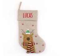 Mi Pipo - Calcetin Navidad Personalizado Yute - Reno Rudolf | Calcetín Navidad Chimenea Decorativo 25x40 cm con Cinta para Colgar | Personalización con Nombre, Cómodo | Decoración Navideña