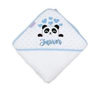 Mi Pipo - Capa de Baño Bebe Personalizada - Panda Azul | Toalla 100x100 cm de Rizo de Algodón Extra Suave | Capucha Estampada + Bolsa Regalo | Fabricada en España | Ideal para Bebés y Recién Nacidos