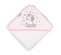 Mi Pipo - Capa de Baño Bebe Personalizada - Unicornio | Toalla 100x100 cm de Rizo de Algodón Extra Suave | Capucha Estampada + Bolsa Regalo | Fabricada en España | Ideal para Bebés y Recién Nacidos