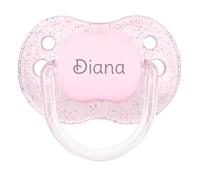 Mi Pipo - Chupete Personalizado Classic | Chupete Bebe, 3 Tipos de Tetina para Elegir, +6 Meses | Personalizado con Nombre, Suave, Cómodo | Seguro, Libre BPA, Fácil de Limpiar | Color Purpurina Rosa