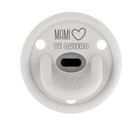 Mi Pipo - Chupete Personalizado Divertido Gummy | Chupete Bebe Silicona, Tetina Fisiologica, 0-36 Meses | Personalizado con Frase, Suave, Cómodo | Seguro, Libre BPA, Fácil de Limpiar | Gris