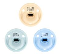 Mi Pipo - Chupete Personalizado Gummy | Chupete Bebe Silicona, Tetina Fisiologica, 0-36 Meses | Personalizado con Nombre, Suave | Seguro, Libre de BPA (Pack 3 Niño (Beige - Azul Soft - Celeste))