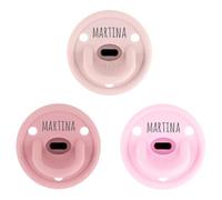 Mi Pipo - Chupete Personalizado Gummy | Chupete Bebe Silicona, Tetina Fisiologica, 0-36 Meses | Personalizado con Nombre, Suave | Seguro, Libre de BPA (Pack 3 Niña (Rosa Soft - Blush - Rosa))