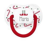 Mi Pipo - Chupete Personalizado Navidad Classic - Blanco Bastones Caramelo | Chupete Bebe, 3 Tipos de Tetina para Elegir | Personalizado con Nombre, Suave, Cómodo | Seguro, Libre BPA, Fácil de Limpiar