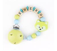 Mi Pipo - Chupetero Personalizado con Nombre | Chupetero Bebe Personalizada Madera Natural | +0 Meses, Cómodo, Libre de BPA y Seguro | Limpieza Fácil | Regalo Bebe Recién Nacido | Lima con Zorrito