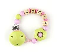 Mi Pipo - Chupetero Personalizado con Nombre | Chupetero Bebe Personalizada Madera Natural | +0 Meses, Cómodo, Libre de BPA y Seguro | Limpieza Fácil | Regalo Bebe Recién Nacido | Lima con Flor