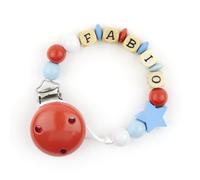 Mi Pipo - Chupetero Personalizado con Nombre | Chupetero Bebe Personalizada Madera Natural | +0 Meses, Cómodo, Libre de BPA y Seguro | Limpieza Fácil | Regalo Bebe Recién Nacido | Roja con Estrella