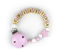 Mi Pipo - Chupetero Personalizado con Nombre | Chupetero Bebe Personalizada Madera Natural | +0 Meses, Cómodo, Libre de BPA y Seguro | Limpieza Fácil | Regalo Bebe Recién Nacido | Rosa con Estrella