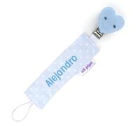 Mi Pipo - Chupetero Personalizado con Nombre - Topitos Corazón Azul | Chupetero Bebe Personalizada| Libre de BPA, Cómodo, Seguro y Apto para +0 Meses | Limpieza Fácil | Regalo Bebe Recién Nacido