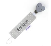 Mi Pipo - Chupetero Personalizado con Nombre - Topitos Corazón Gris | Chupetero Bebe Personalizada| Libre de BPA, Cómodo, Seguro y Apto para +0 Meses | Limpieza Fácil | Regalo Bebe Recién Nacido
