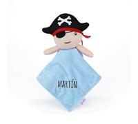 Mi Pipo - DouDou Bebe Personalizado con Nombre Bordado - Pirata | Muñeco de Apego Suave con Sonajero | Apto Desde 0 Meses | 28x28 cm | Tipografía Muñeca | Regalo Bebé Recién Nacido