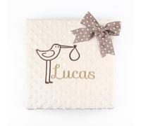 Mi Pipo - Manta Bebe Personalizada con Nombre Clásica - Beige | Manta Doble Capa 80x110 cm con Textura Burbuja, Nombre Bordado | Manta Suave, Ligera y Calentita | En Bolsa de Regalo