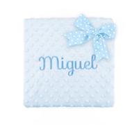 Mi Pipo - Manta Bebe Personalizada con Nombre Clásica - Celeste | Manta Doble Capa 80x110 cm con Textura Burbuja, Nombre Bordado | Manta Suave, Ligera y Calentita | En Bolsa de Regalo
