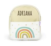 Mi Pipo - Mochila Bebe Guarderia Personalizada Arcoiris Soft Beige | Mochila Polipiel con Nombre Bordado Personalizado | Mochilas Infantiles con Asas regulables | Fácil Limpieza y Diseño Exclusivo