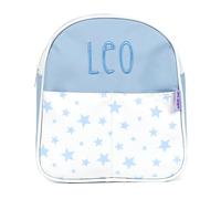 Mi Pipo - Mochila Bebe Guarderia Personalizada Estrellas Azul | Mochila Polipiel con Nombre Bordado Personalizado | Mochilas Infantiles con Asas regulables | Fácil Limpieza y Diseño Exclusivo