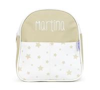 Mi Pipo - Mochila Bebe Guarderia Personalizada Estrellas Beige | Mochila Polipiel con Nombre Bordado Personalizado | Mochilas Infantiles con Asas regulables | Fácil Limpieza y Diseño Exclusivo