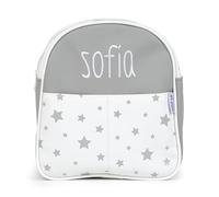 Mi Pipo - Mochila Bebe Guarderia Personalizada Estrellas Gris | Mochila Polipiel con Nombre Bordado Personalizado | Mochilas Infantiles con Asas regulables | Fácil Limpieza y Diseño Exclusivo