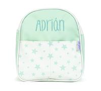 Mi Pipo - Mochila Bebe Guarderia Personalizada Estrellas Menta | Mochila Polipiel con Nombre Bordado Personalizado | Mochilas Infantiles con Asas regulables | Fácil Limpieza y Diseño Exclusivo