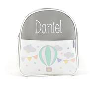 Mi Pipo - Mochila Bebe Guarderia Personalizada Globo Gris | Mochila Polipiel con Nombre Bordado Personalizado | Mochilas Infantiles con Asas regulables | Fácil Limpieza y Diseño Exclusivo