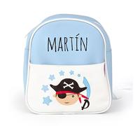 Mi Pipo - Mochila Bebe Guarderia Personalizada Pirata Azul | Mochila Polipiel con Nombre Bordado Personalizado | Mochilas Infantiles con Asas regulables | Fácil Limpieza y Diseño Exclusivo