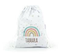 Mi Pipo - Mochila Saco Personalizada Petate - Arcoiris Soft | Mochila Tela Guarderia Pique 100% Algodón, con Nombre | 0-3 Años, Cierre y Asas de Cordón | Fácil Limpieza y Diseño Exclusivo