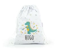 Mi Pipo - Mochila Saco Personalizada Petate - Dinosaurio | Mochila Tela Guarderia Pique 100% Algodón, con Nombre | 0-3 Años, Cierre y Asas de Cordón | Fácil Limpieza y Diseño Exclusivo