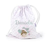 Mi Pipo - Mochila Saco Personalizada Petate - Hada | Mochila Tela Guarderia Pique 100% Algodón, con Nombre | 0-3 Años, Cierre y Asas de Cordón | Fácil Limpieza y Diseño Exclusivo