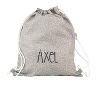 Mi Pipo - Mochila Saco Personalizada Petate Medium - Estrellitas y Puntitos (Gris) | Mochila Tela Guarderia Algodón 100% Algodón, con Nombre | Cierre y Asas de Cordón | Diseño Exclusivo