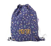 Mi Pipo - Mochila Saco Personalizada Petate Medium - Planetas | Mochila Tela Guarderia Pique 100% Algodón, con Nombre | Cierre y Asas de Cordón | Fácil Limpieza y Diseño Exclusivo