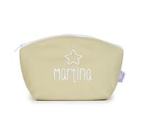 Mi Pipo - Neceser Infantil Personalizado - Beige | Neceser Impermeable Aseo de Polipiel, con Nombre | Ideal para Viajes, Uso Diario, Colegio | Seguro, Cómodo, Fácil de Limpiar
