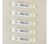 Mi Pipo - Pack 5 Cintas Personalizadas para Colgar Ropa Niños - Dinosaurio | Cinta Colgar Ropa Niños con Clip, Nombre Personalizado, Resistentes y Reutilizables | Ideal para Guardería o Cole