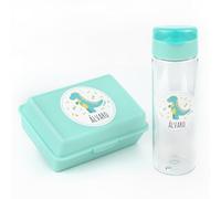 Mi Pipo - Pack Fiambrera Infantil Personalizada + Botella Agua Niños con Pajita 600ml - Dinosaurio | Resistente, Cómoda, Segura, Libre de BPA y con Nombre | Ideal Escuela, Excursiones y Viajes