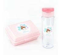 Mi Pipo - Pack Fiambrera Infantil Personalizada + Botella Agua Niños con Pajita 600ml - Hada | Resistente, Cómoda, Segura, Libre de BPA y con Nombre | Ideal Escuela, Excursiones y Viajes