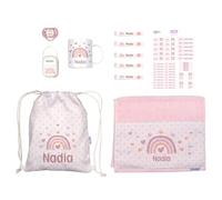 Mi Pipo - Pack Mi Cole Personalizado - Arcoíris Blush | Set para Colegio con Todo lo Necesario, Primaria, Infantil | Personalizado con Nombre, Cómodo, Fácil de Lavar | Ideal para Colegio, Guarderia