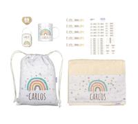 Mi Pipo - Pack Mi Cole Personalizado - Arcoíris Soft | Set para Colegio con Todo lo Necesario, Primaria, Infantil | Personalizado con Nombre, Cómodo, Fácil de Lavar | Ideal para Colegio, Guarderia
