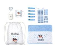 Mi Pipo - Pack Mi Cole Personalizado - Pirata | Set para Colegio con Todo lo Necesario, Primaria, Infantil | Personalizado con Nombre, Cómodo, Fácil de Lavar | Ideal para Colegio, Guarderia