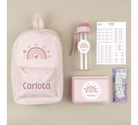 Mi Pipo - Pack Vuelta al Cole Personalizado - Arcoiris Blush | Set Colegio con Todo lo Necesario, Primaria, Infantil | Personalizado con Nombre, Cómodo, Fácil de Lavar | Ideal para Colegio, Guarderia