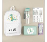 Mi Pipo - Pack Vuelta al Cole Personalizado - Dinosaurio | Set para Colegio con Todo lo Necesario, Primaria, Infantil | Personalizado con Nombre, Cómodo, Fácil de Lavar | Ideal para Colegio, Guarderia