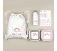 Mi Pipo - Pack Vuelta al Cole Personalizado - Mi Equipo Arcoiris Blush | Pack Guarderia, Colegio con Todo lo Necesario, Primaria, Infantil | Personalizado con Nombre, Cómodo, Fácil de Lavar