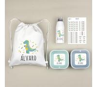 Mi Pipo - Pack Vuelta al Cole Personalizado - Mi Equipo Dinosaurio | Pack Guarderia, Colegio con Todo lo Necesario, Primaria, Infantil | Personalizado con Nombre, Cómodo, Fácil de Lavar