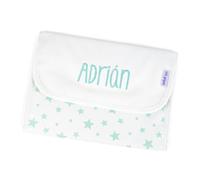 Mi Pipo - Portadocumentos Bebe Personalizado con Nombre y Estrellas - Menta | Funda Porta Documentos de Bebé | Polipiel con Cierre Velcro y Compartimentos | Ideal para Guarderia, Excursiones y Viajes