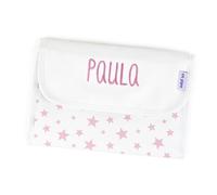 Mi Pipo - Portadocumentos Bebe Personalizado con Nombre y Estrellas - Rosa | Funda Porta Documentos de Bebé | Polipiel con Cierre Velcro y Compartimentos | Ideal para Guarderia, Excursiones y Viajes