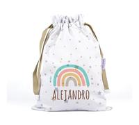 Mi Pipo - Saquito de Tela para Guarderia Personalizado - Arcoiris Soft | Bolsa Infantil Tela Pique 100% Algodón, con Nombre | 0-3 Años, Cierre y Cintas para Colgar | Fácil Limpieza y Diseño Exclusivo
