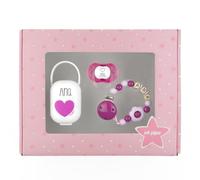 Mi Pipo - Set Chupete Bebe Personalizado + Chupetero Personalizado + Portachupetes My Baby | Pack Regalo Para Bebes Recien Nacidos, +6 Meses, Libre de BPA, Suave, Cómodo, Seguro | Flor Rosa y Fucsia