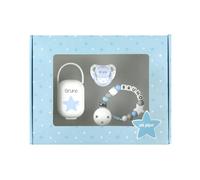 Mi Pipo - Set Chupete Bebe Personalizados + Chupetero Personalizado + Portachupetes Cajita Top | Pack Regalos Para Bebes Recien Nacidos, +6 Meses, Libre de BPA, Suave, Cómodo, Seguro | Baby Azul