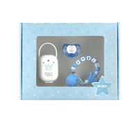 Mi Pipo - Set Chupete Bebe Personalizados + Chupetero Personalizado + Portachupetes Cajita Top | Pack Regalos Para Bebes Recien Nacidos, +0 Meses, Libre de BPA, Suave, Cómodo, Seguro | Corona Azul