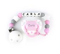 Mi Pipo - Set Chupete Personalizado Chic + Chupetero Personalizado con Nombre | Chupete Tetina Anatómica, Libre de BPA | +6 Meses, Cómodo, Suave y Seguro | limpieza Fácil y Rápida | Baby Blanco Rosa