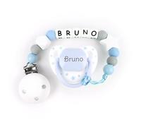 Mi Pipo - Set Chupete Personalizado Chic + Chupetero Personalizado con Nombre | Chupete Tetina Anatómica, Libre de BPA | +6 Meses, Cómodo, Suave y Seguro | limpieza Fácil y Rápida | Baby Blanco Azul