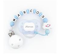 Mi Pipo - Set Chupete Personalizado Classic + Chupetero Personalizado con Nombre | Chupete Tetina Anatómica, Libre de BPA | +0 Meses, Cómodo, Suave y Seguro | limpieza Fácil y Rápida | Nube Celeste